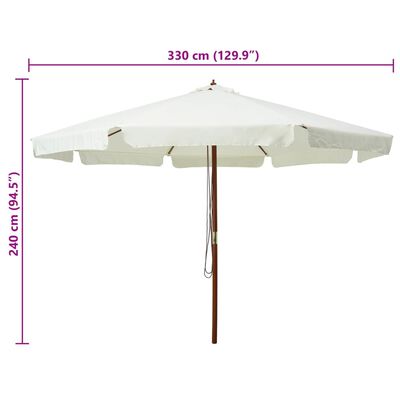 vidaXL parasol med træstang 330 cm sandhvid