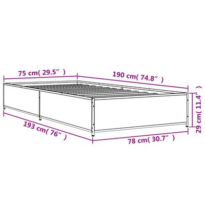 vidaXL sengeramme 75x190 cm konstrueret træ og metal sonoma-eg