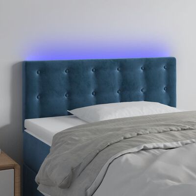 vidaXL sengegavl med LED-lys 80x5x78/88 cm velour mørkeblå