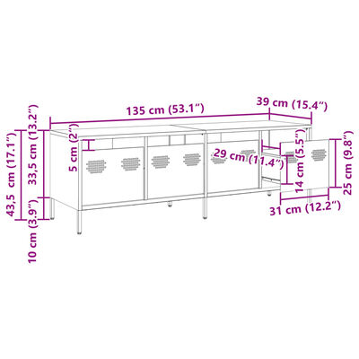 vidaXL tv-bord 135x39x43,5 cm koldvalset stål olivengrøn'