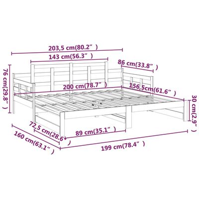 vidaXL daybed med udtræk 2x(80x200) cm massivt fyrretræ sort