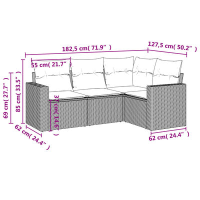 vidaXL sofasæt til haven 4 dele med hynder polyrattan sort