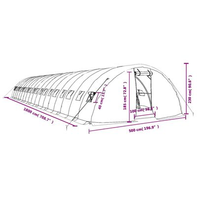 vidaXL drivhus med stålstel 90 m² 18x5x2,3 m grøn