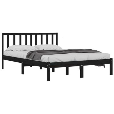 vidaXL sengeramme 135x190 cm Double massivt fyrretræ sort