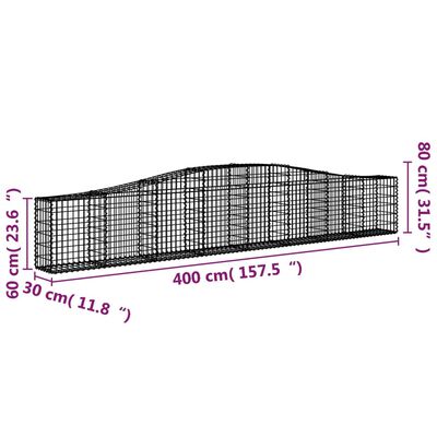 vidaXL buede gabionkurve 5 stk. 400x30x60/80 cm galvaniseret jern