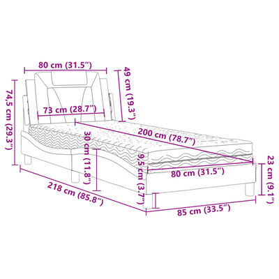 vidaXL seng med madras 80x200 cm kunstlæder grå