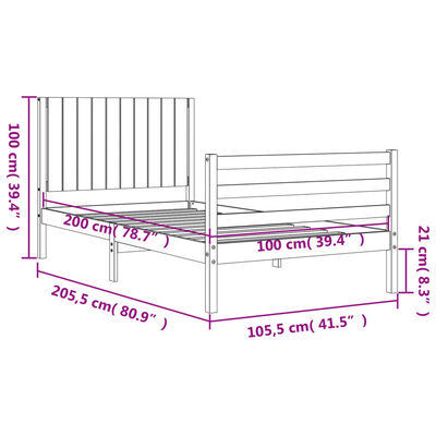 vidaXL sengeramme med sengegavl 100x200 cm massivt træ