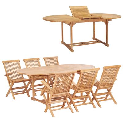 vidaXL udendørs spisebordssæt 7 dele 150-200x100x75 cm massivt teak