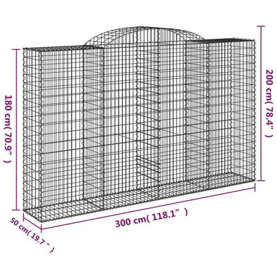 vidaXL buede gabionkurve 12 stk. 300x50x180/200 cm galvaniseret jern