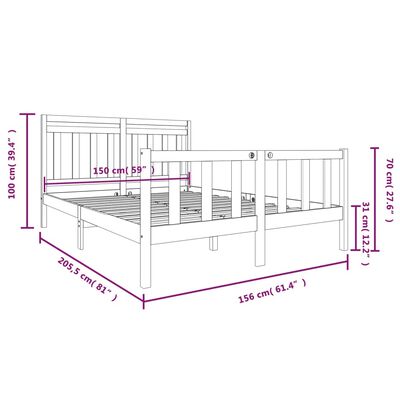 vidaXL sengeramme 150x200 cm King Size massivt træ grå