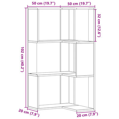 vidaXL bogreol til hjørne 50x50x102 cm 3 hylder konstrueret træ