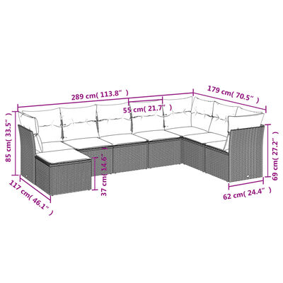 vidaXL sofasæt til haven 8 dele med hynder polyrattan grå