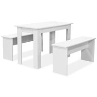 vidaXL spisebord og bænke 3 dele konstrueret træ hvid