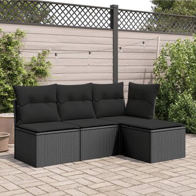 vidaXL haveskammel med hynde 55x55x37 cm polyrattan sort