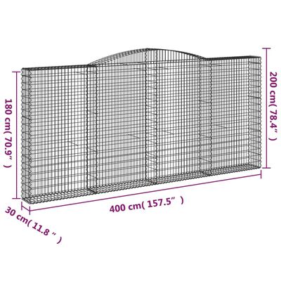 vidaXL buede gabionkurve 9 stk. 400x30x180/200 cm galvaniseret jern