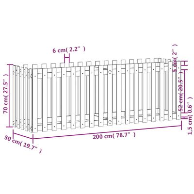 vidaXL højbed med stakitdesign 200x50x70 cm massivt fyrretræ sort