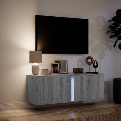 vidaXL væghængt tv-bord med LED-lys 100x31x35 cm grå sonoma-eg