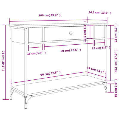 vidaXL konsolbord 100x34,5x75 cm konstrueret træ grå sonoma-eg