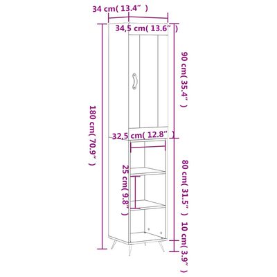 vidaXL skab 34,5x34x180 cm konstrueret træ hvid højglans