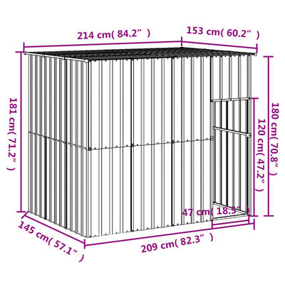 vidaXL hundehus med tag 214x153x181 cm galvaniseret stål antracitgrå