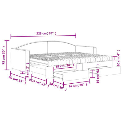 vidaXL daybed med udtræk og skuffer 80x200 cm stof cremefarvet