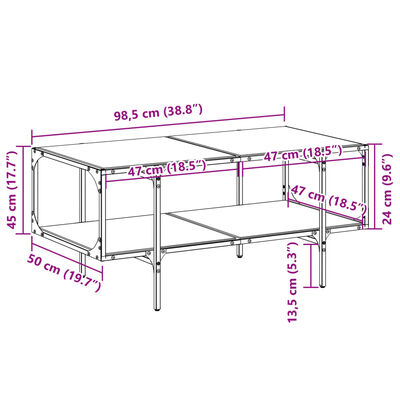 vidaXL sofabord med transparent glastop 98,5x50x45 cm stål