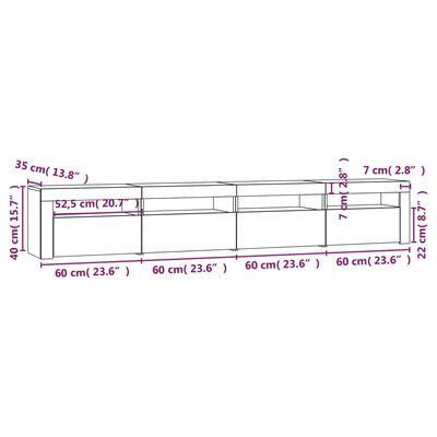 vidaXL tv-skab med LED-lys 240x35x40 cm røget egetræ