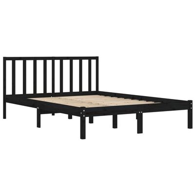 vidaXL sengeramme 135x190 cm Double massivt fyrretræ sort