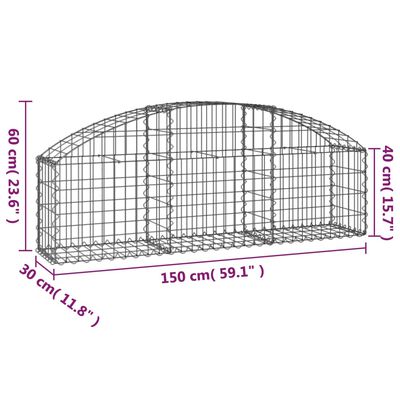 vidaXL buet gabionkurv 150x30x40/60 cm galvaniseret jern