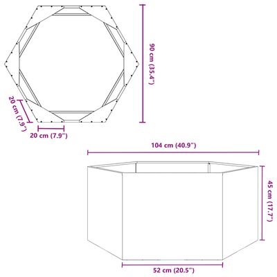 vidaXL plantekasse 104x90x45 cm sekskantet stål sort