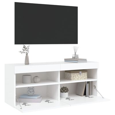 vidaXL væghængt tv-bord med LED-lys 100x30x40 cm hvid