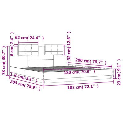 vidaXL sengeramme med sengegavl og LED-lys 180x200 cm sonoma-eg