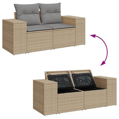 vidaXL 2-personers havesofa med hynder polyrattan beige