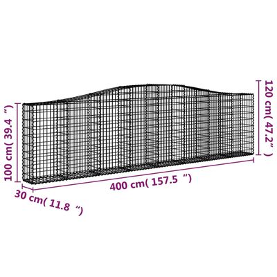 vidaXL buede gabionkurve 6 stk. 400x30x100/120 cm galvaniseret jern