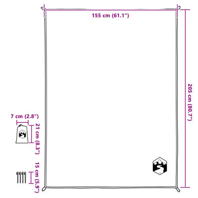 vidaXL picnictæppe med pløkker 205x155 cm blå