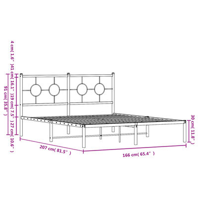 vidaXL sengeramme med sengegavl 160x200 cm metal sort