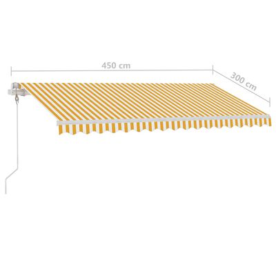 vidaXL markise m. LED+vindsensor 450x300 cm automatisk gul og hvid