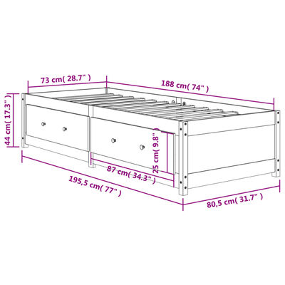 vidaXL daybed 75x190 cm massivt fyrretræ gyldenbrun