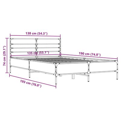 vidaXL sengestel 135x190 cm konstrueret træ og metal sonoma-eg