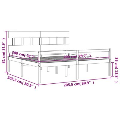 vidaXL seniorseng med sengegavl 200x200 cm massivt træ grå