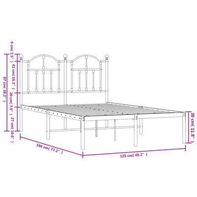 vidaXL sengeramme med sengegavl 120x190 cm metal hvid