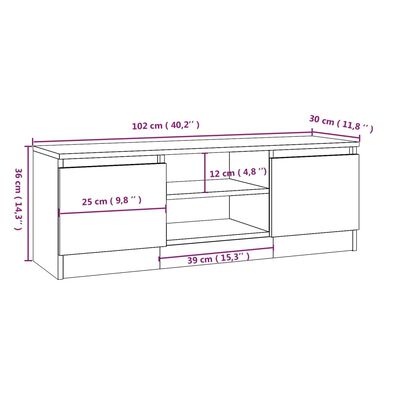 vidaXL tv-bord med låge 102x30x36 cm røget egetræsfarve