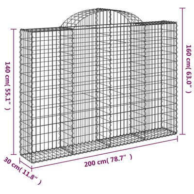 vidaXL buede gabionkurve 6 stk. 200x30x140/160 cm galvaniseret jern