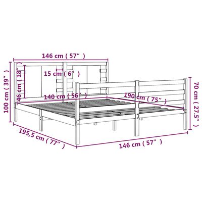 vidaXL sengeramme 140x190 cm massivt fyrretræ grå