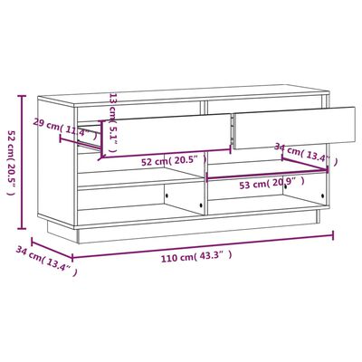 vidaXL skoreol 110x34x52 cm massivt fyrretræ