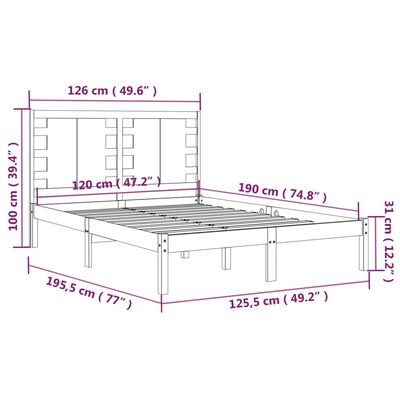 vidaXL sengeramme 120x190 cm Small Double massivt træ sort