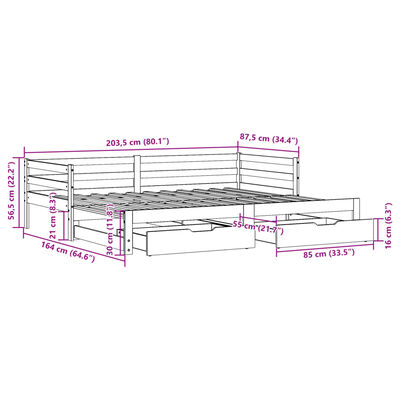 vidaXL daybed med udtræk og skuffer 80x200 cm massivt fyrretræ hvid