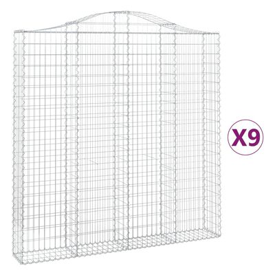 vidaXL buede gabionkurve 9 stk. 200x30x200/220 cm galvaniseret jern