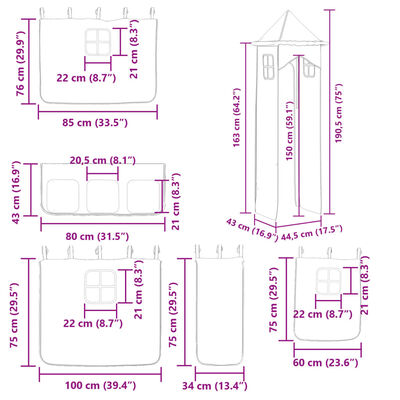 vidaXL køjeseng med rutsjebane og forhæng 80x200 cm blå