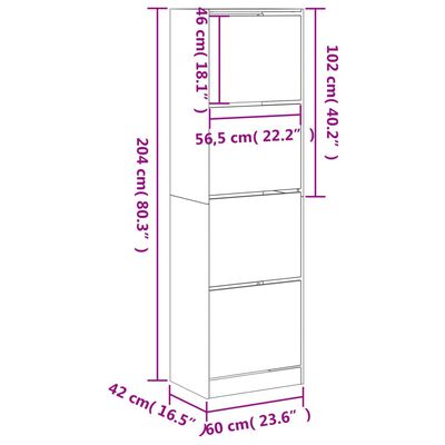 vidaXL skoskab med 4 vippeskuffer 60x42x204 cm sonoma-eg